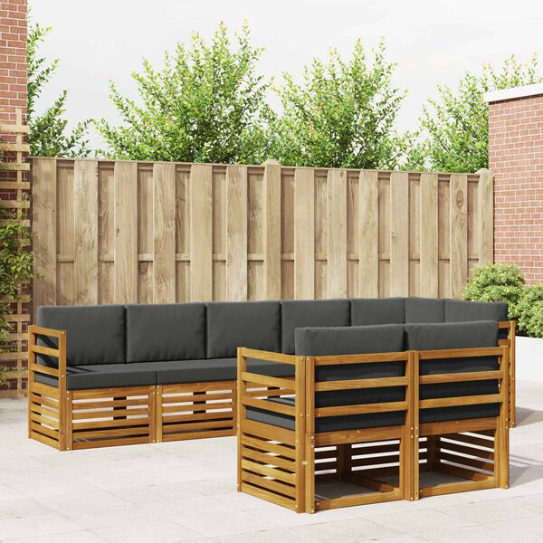 vidaXL Dīvāna komplekti 8 pcs Dabisks un antracīts Cietā akācijas koks