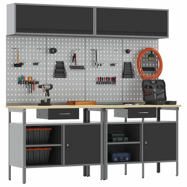 vidaXL Darbagalda komplekts 8 pcs Melna 200 x 55 x 200 cm Tērauds