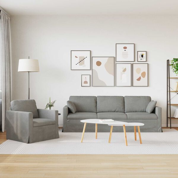 vidaXL Dīvāns 2 pcs Gai&scaron;i pelēks 228 x 78 x 80 cm Samts