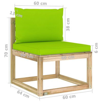 vidaXL vidējais dārza dīvāns ar matračiem, zaļi impregnēta priede