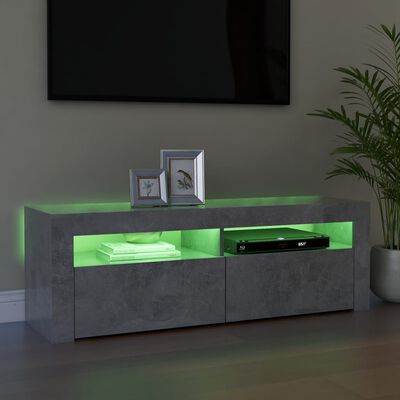 vidaXL TV galdiņš ar LED lampiņām, betona pelēks, 120x35x40 cm