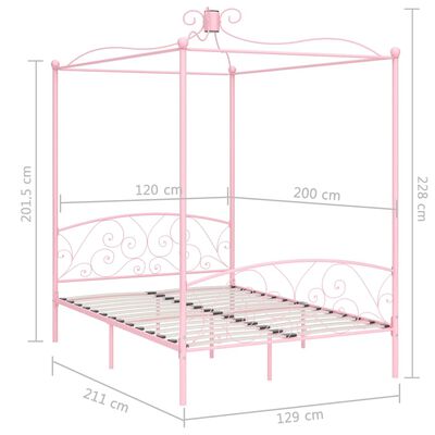 vidaXL gultas rāmis ar nojumi, rozā, metāls, 120x200 cm