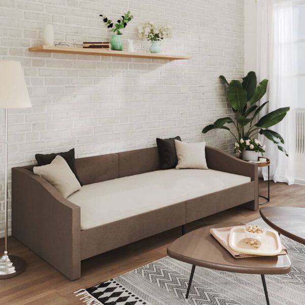 vidaXL dīvāngulta ar matraci, USB, pelēkbrūns audums, 90x200 cm