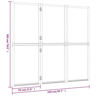 vidaXL 3-paneļu istabas aizslietnis, krēmbalts, 210x180 cm