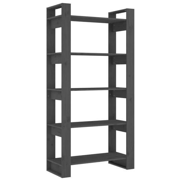 vidaXL grāmatu plaukts, pelēks, 80x35x160 cm, masīvkoks