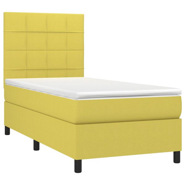 vidaXL atsperu gulta ar matraci, LED, zaļ&scaron; audums, 100x200 cm