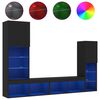 vidaXL 4-daļīgs TV skapī&scaron;u komplekts ar LED, melns, inženierijas koks