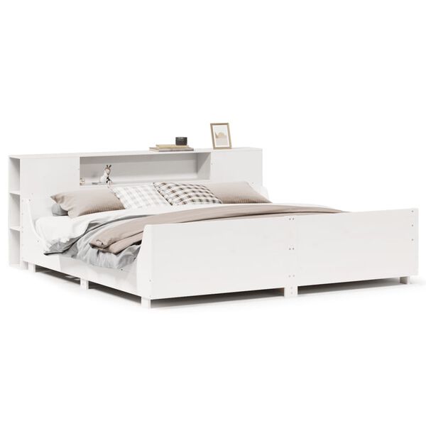 vidaXL gulta bez matrača, balts, 200x200 cm, priedes masīvkoks