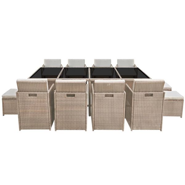 vidaXL 13-daļīgs dārza mēbeļu komplekts ar matračiem, PE pinums, bē&scaron;s