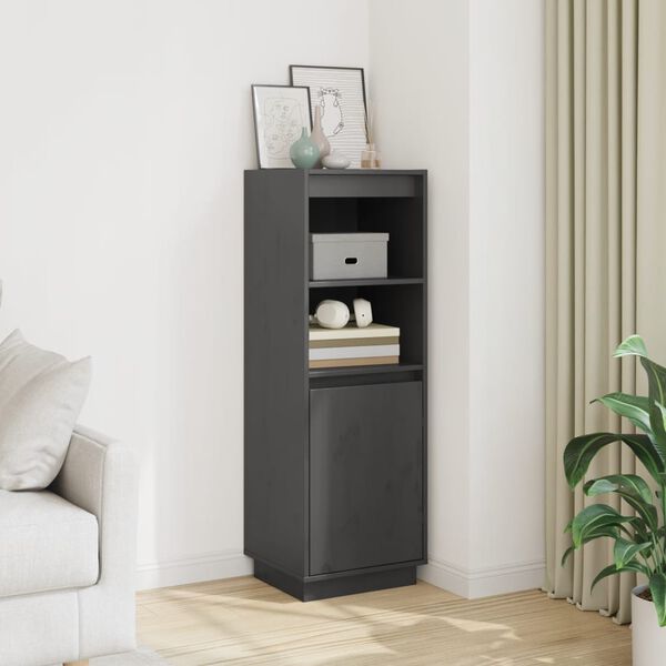 vidaXL augstais skapītis, pelēks, 37x34x110 cm, priedes masīvkoks