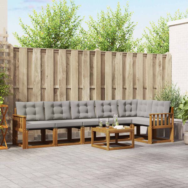 vidaXL Āra dīvānu komplekts ar spilvenu 7 pcs Dabīgs un gai&scaron;i pelēks