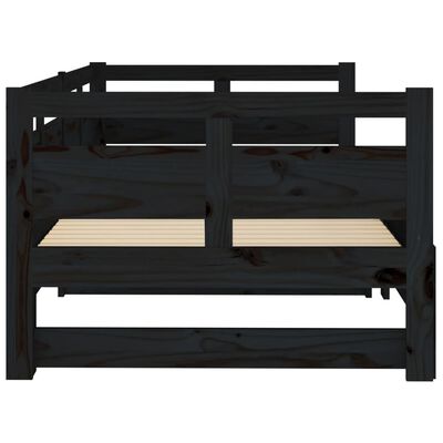 vidaXL izvelkama gulta, melna, priedes masīvkoks, 2x(80x200) cm