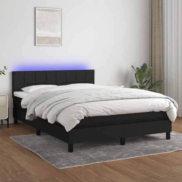 vidaXL atsperu gulta ar matraci, LED, melns audums, 140x190 cm