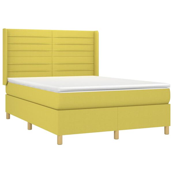 vidaXL atsperu gulta ar matraci, LED, zaļ&scaron; audums, 140x190 cm