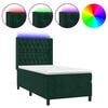 vidaXL atsperu gulta ar matraci, LED, tum&scaron;i zaļ&scaron; samts, 90x200 cm