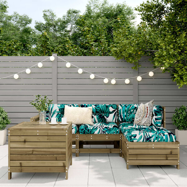 vidaXL 5-daļīgs dārza dīvānu komplekts, impregnēts priedes koks