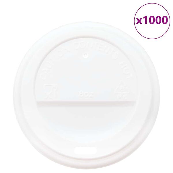 vidaXL papīra kafijas tasīšu vāki Ø80 mm 8oz 1000 gab. Balta plastmasa
