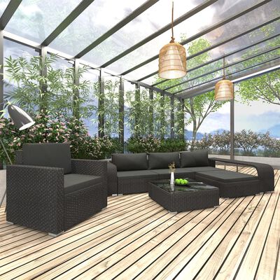 vidaXL 8-daļīgs dārza atpūtas mēbeļu komplekts ar matračiem, PE, melns