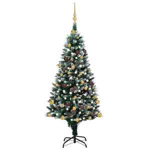 vidaXL mākslīgais Ziemassvētku eglīte ar LED un bumbu komplektu un čiekuriem, 240 cm