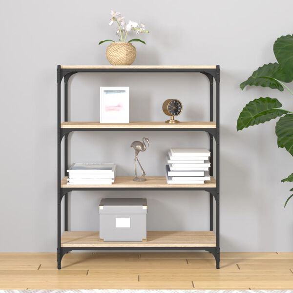 vidaXL grāmatplaukts, ozola, 80x33x100 cm, inženierijas koks, tērauds