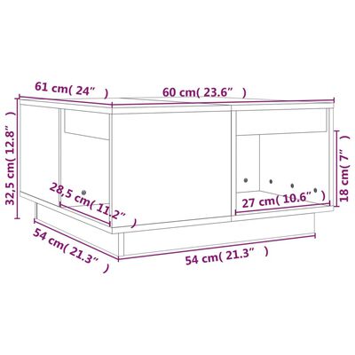 vidaXL kafijas galdiņš, balts, 60x61x32,5 cm, priedes masīvkoks