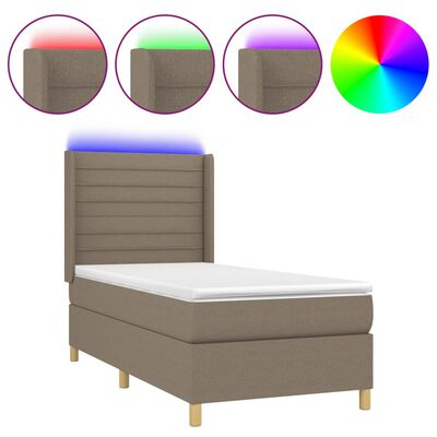 vidaXL atsperu gulta ar matraci, LED, pelēkbrūns audums, 80x200 cm
