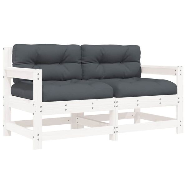 vidaXL dārza krēsli ar matračiem, 2 gab., balts priedes masīvkoks