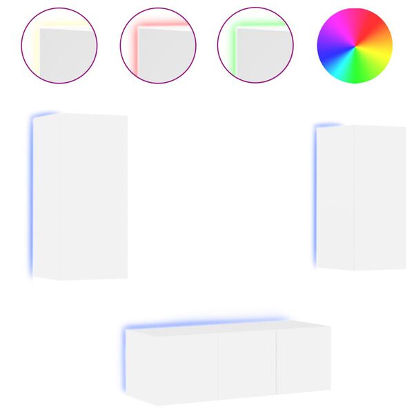 vidaXL 4-daļīgs TV skapī&scaron;u komplekts ar LED, balts, inženierijas koks