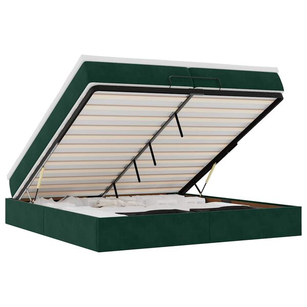 vidaXL Osmaņu gultas rāmis ar matračiem tum&scaron;i zaļ&scaron; 200x200cm audums