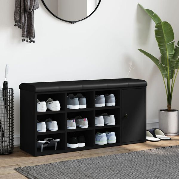 vidaXL apavu skapītis, melns, 102x32x50 cm, inženierijas koks