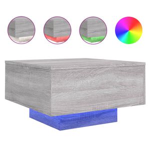 vidaXL kafijas galdiņ&scaron; ar LED, pelēka ozolkoka krāsa, 55x55x31 cm