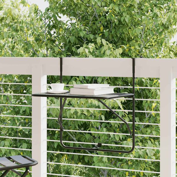 vidaXL balkona galdiņ&scaron;, melns, 60x40 cm, tērauds