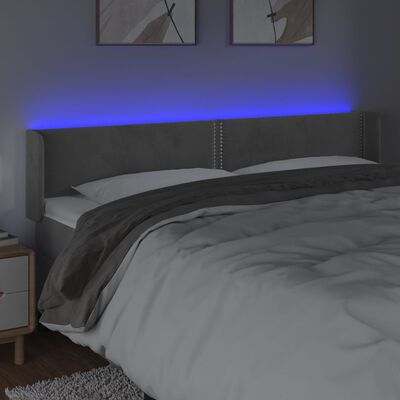 vidaXL gultas galvgalis ar LED, 163x16x78/88 cm, gaiši pelēks samts