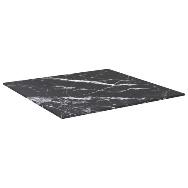 vidaXL galda virsma, melna, 50x50 cm, 6 mm, stikls ar marmora dizainu