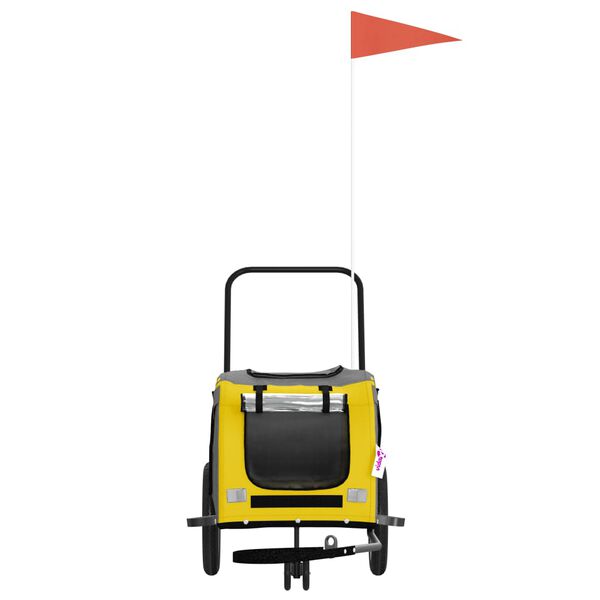 vidaXL mājdzīvnieku velo piekabe, dzeltena ar melnu, audums, dzelzs