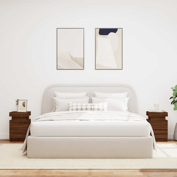 vidaXL naktsskapī&scaron;i ar LED lampiņām, 2 gab., brūni, 35x39x55 cm