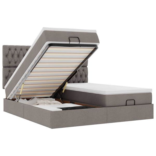 vidaXL Osmaņu gultas rāmis ar matračiem pelēkbrūns 200x200cm audums