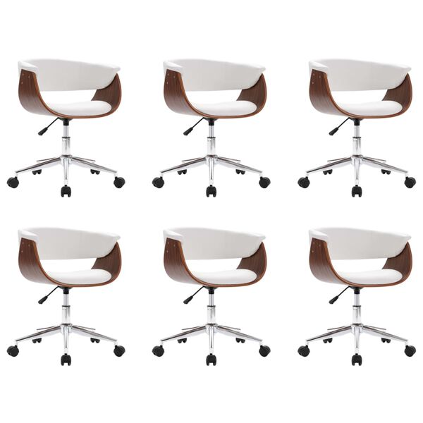 vidaXL grozāmi virtuves krēsli, 6 gab., balta mākslīgā āda