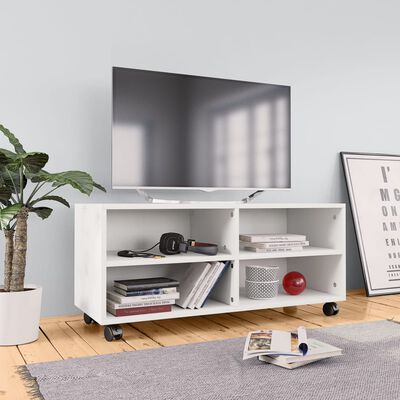 vidaXL TV skapītis uz ritentiņiem, 90x35x35 cm, skaidu plāksne, balts