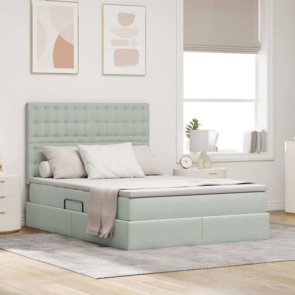 vidaXL Gulta ar uzglabāšanas vietu un LED Gaiši pelēks 140 x 190 cm