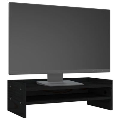 vidaXL monitora paliktnis, melns, 50x24x16 cm, priedes masīvkoks