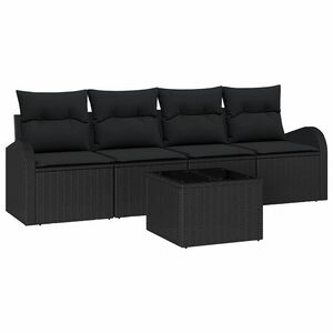 vidaXL Dārza dīvānu komplekts ar uzglabā&scaron;anu 5 pcs Melna poliratāns