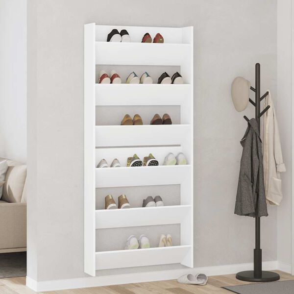 vidaXL sienas apavu plaukti, 2 gb., balti, 80x18x90 cm, skaidu plāksne