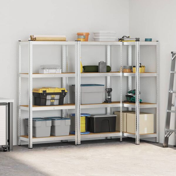 vidaXL 4-līmeņu plaukti, 3 gab., sudrabains tērauds inženierijas koks