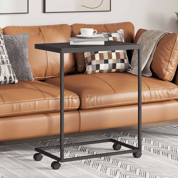 vidaXL galdiņ&scaron; ar riteņiem, 55x35x70 cm, inženierijas koks, melns