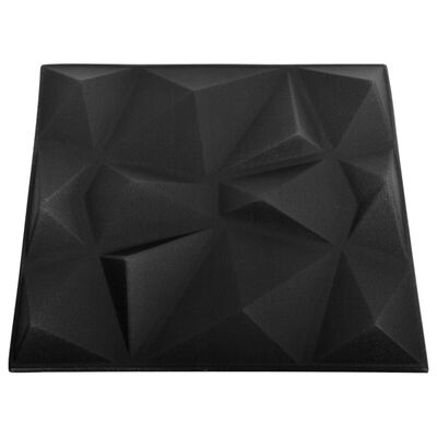 vidaXL 3D sienas paneļi, 24 gab., 50x50 cm, melni dimanti, 6 m²