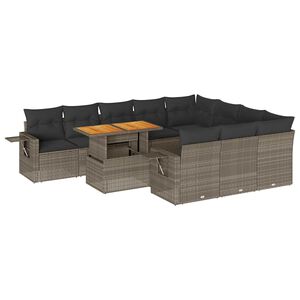 vidaXL 11-daļīgs dārza dīvāna komplekts ar matračiem, pelēks PE pinums