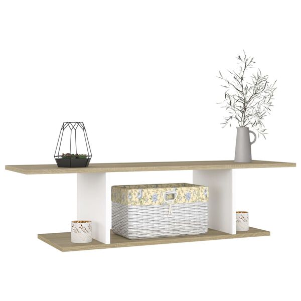 vidaXL sienas TV skapītis, balts, ozolkoka krāsā, 103x30x26,5 cm
