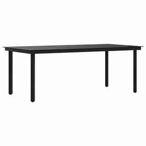 vidaXL dārza galds, melns, 200x100x74 cm, tērauds un stikls