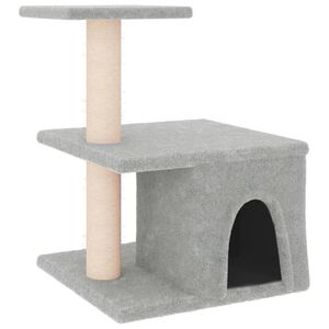 vidaXL kaķu māja ar sizala stabiem nagu asinā&scaron;anai, 48 cm, pelēka